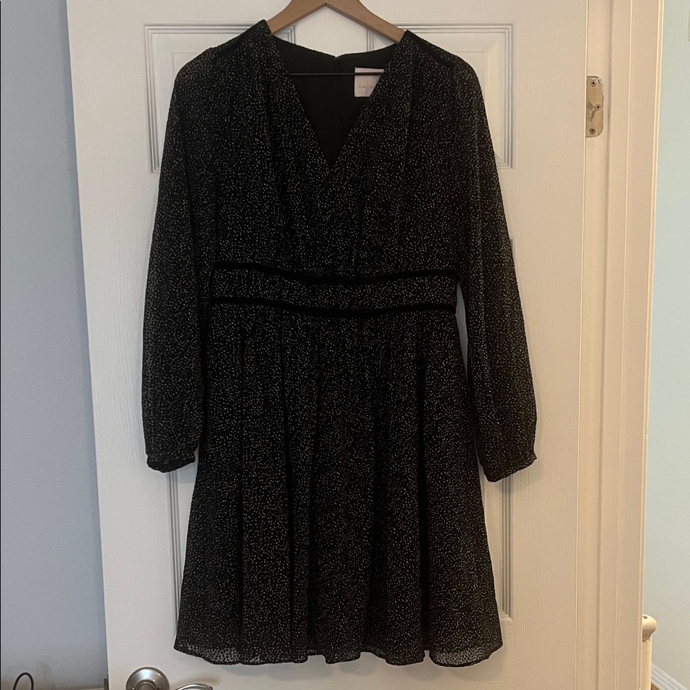 Gal Meets Glam Black Long Sleeve Dress with tiny white and cream dots